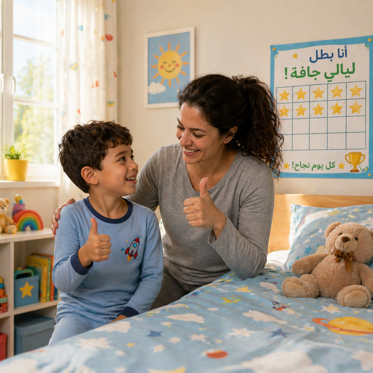 أم سعيدة بنتيجة نجاح طفلها